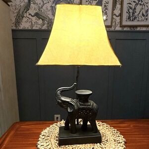 Vintage 22" Elephant Accent Lamp Asia Ralph Lauren Safari Aesthetic Faux Leather